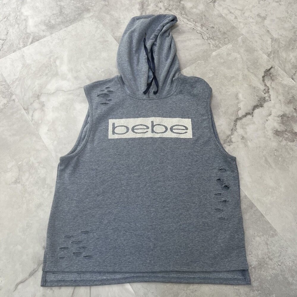 bebe sport Women's Size Medium M Cotton Logo Hooded Sleeveless Vest Top